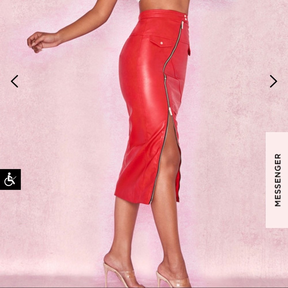 House of CB Ariella Vegan Leather Zip Front Skirt